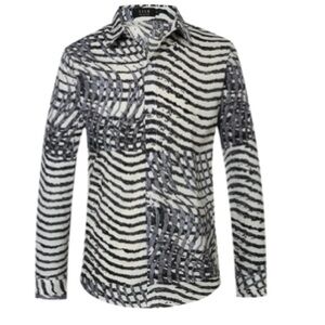 SSLR Men’s Collection Black and White Paisley Sz L Button-Up Shirt